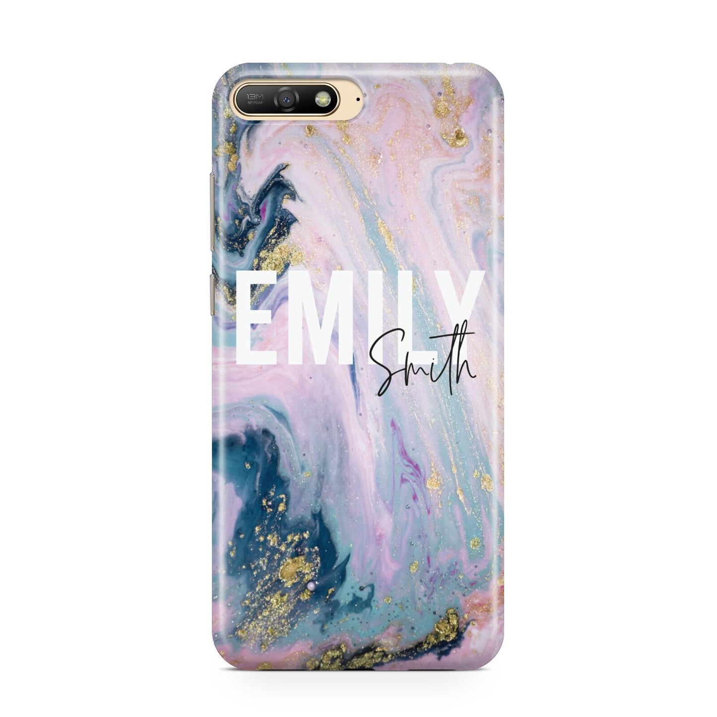 Custom Name Purple Gold Glitter Marble Huawei Y6 2018