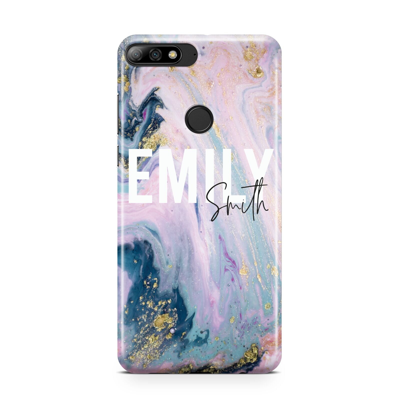 Custom Name Purple Gold Glitter Marble Huawei Y7 2018