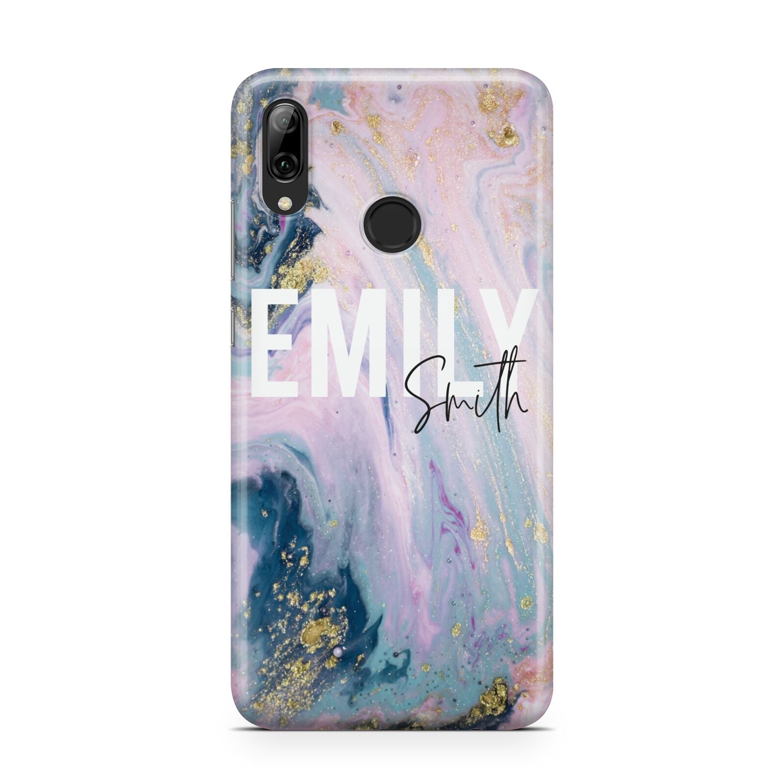 Custom Name Purple Gold Glitter Marble Huawei Y7 2019