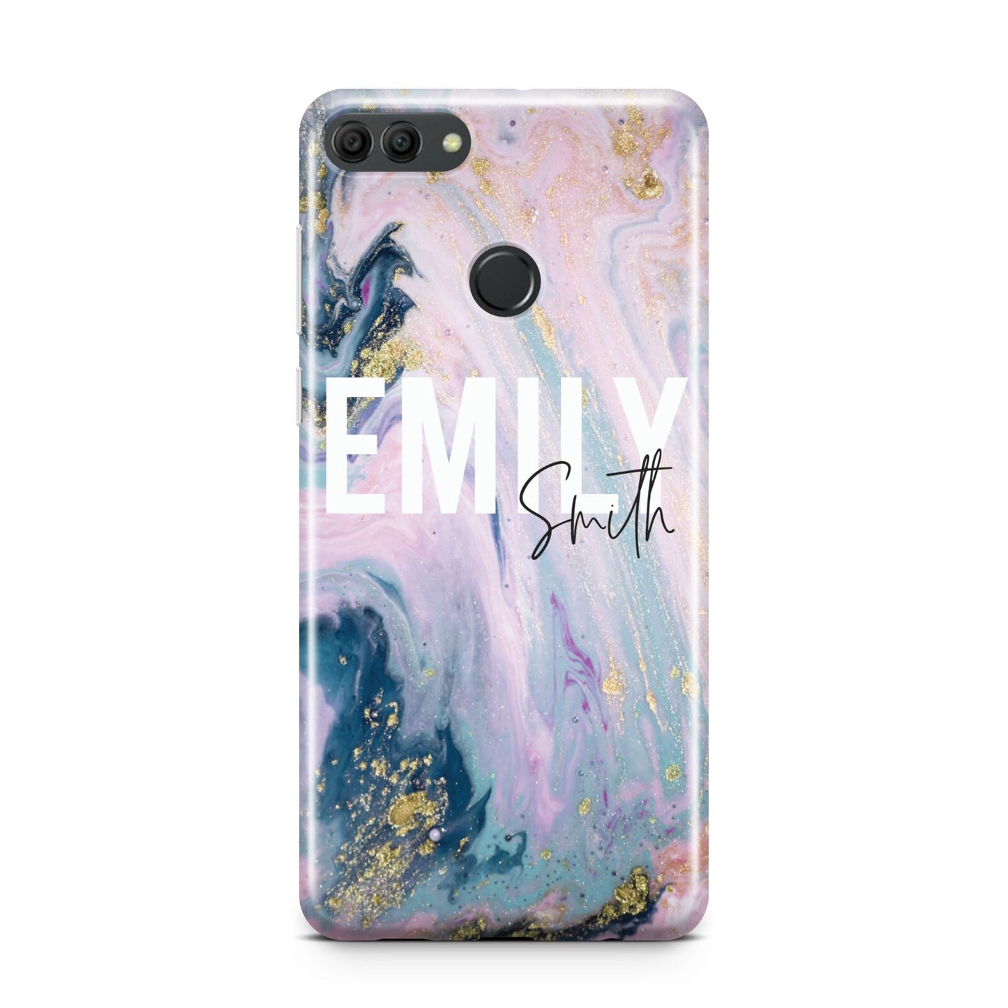 Custom Name Purple Gold Glitter Marble Huawei Y9 2018