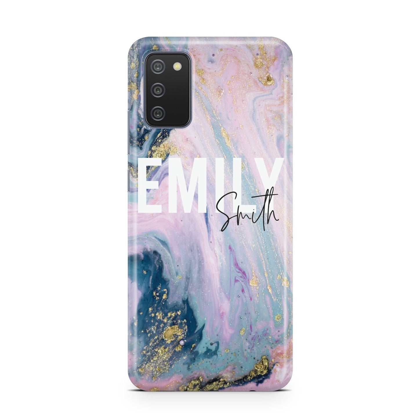 Custom Name Purple Gold Glitter Marble Samsung A02s Case