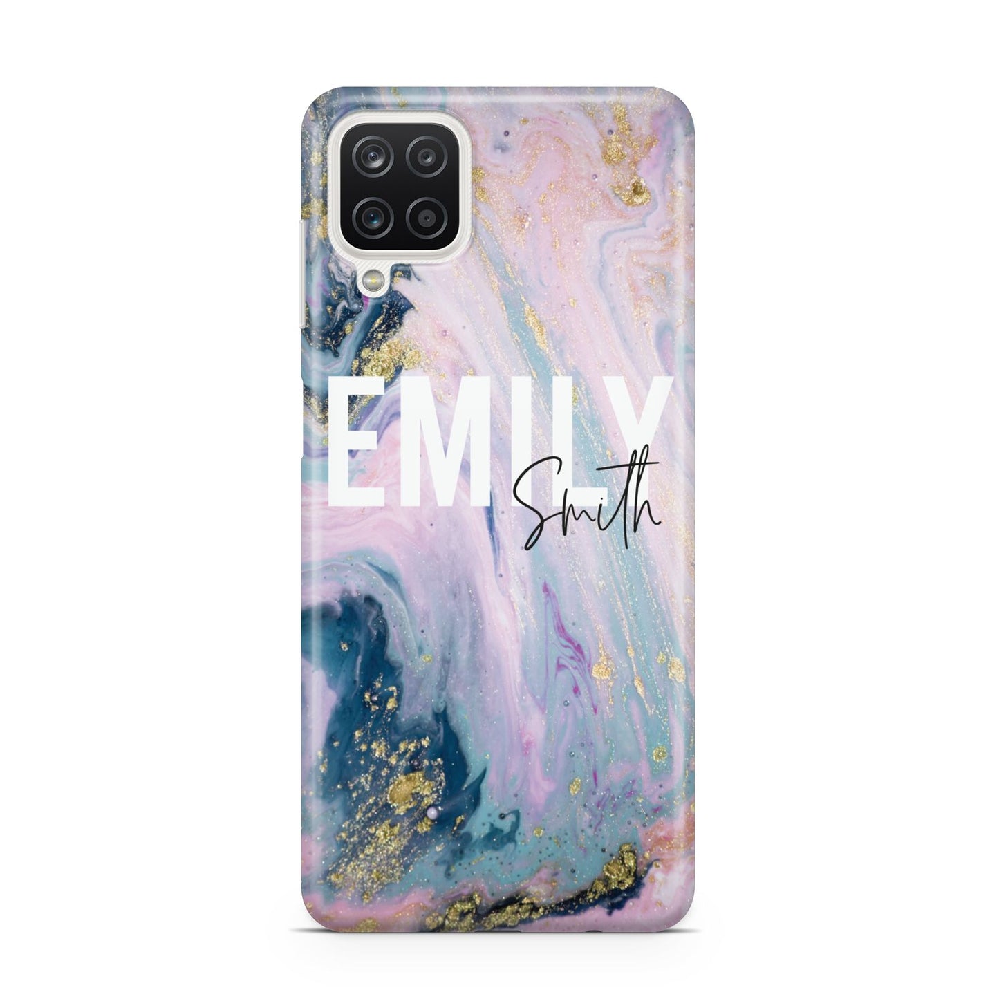 Custom Name Purple Gold Glitter Marble Samsung A12 Case