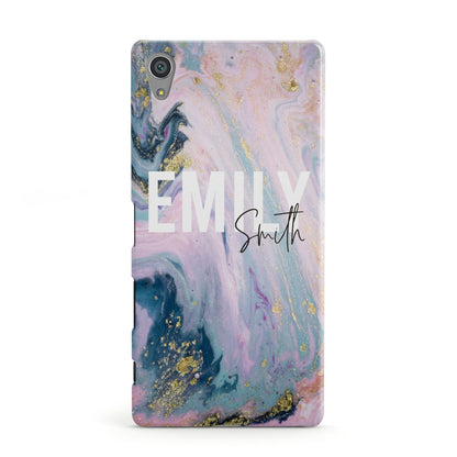 Custom Name Purple Gold Glitter Marble Sony Xperia Case