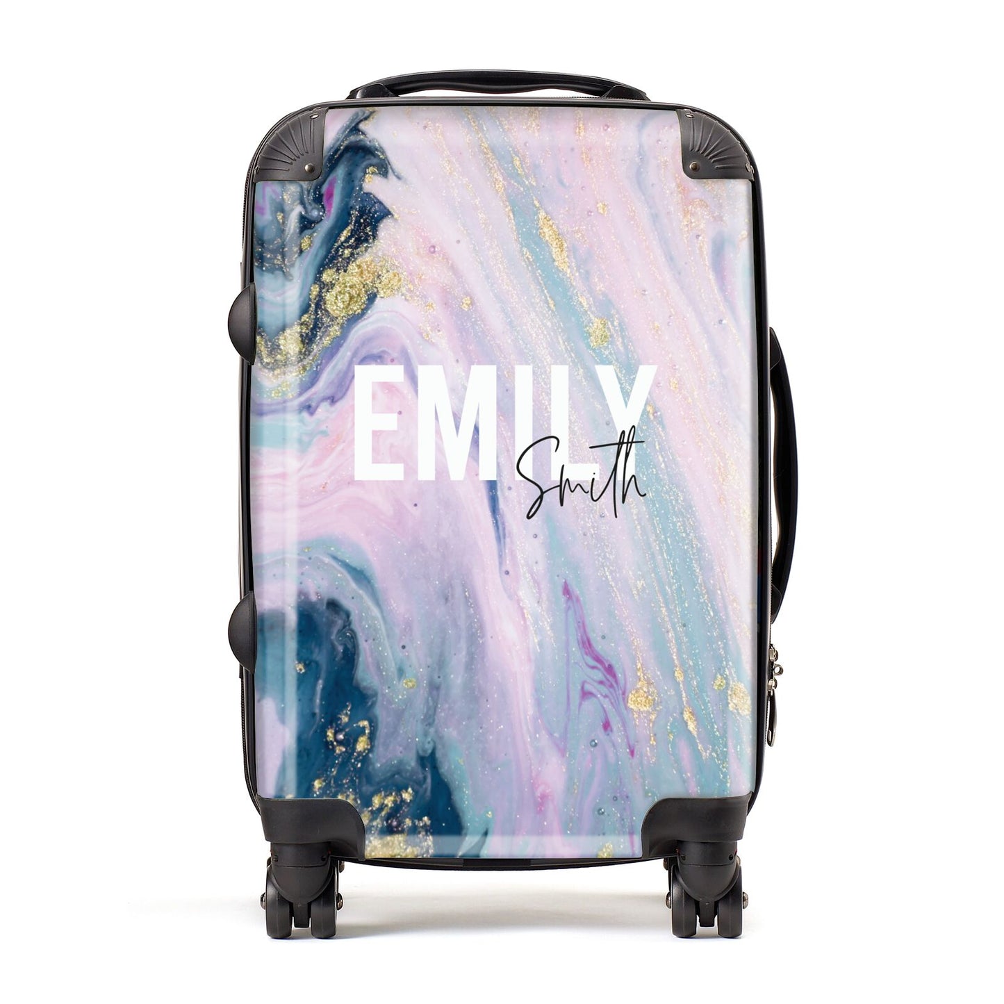 Custom Name Purple Gold Glitter Marble Suitcase