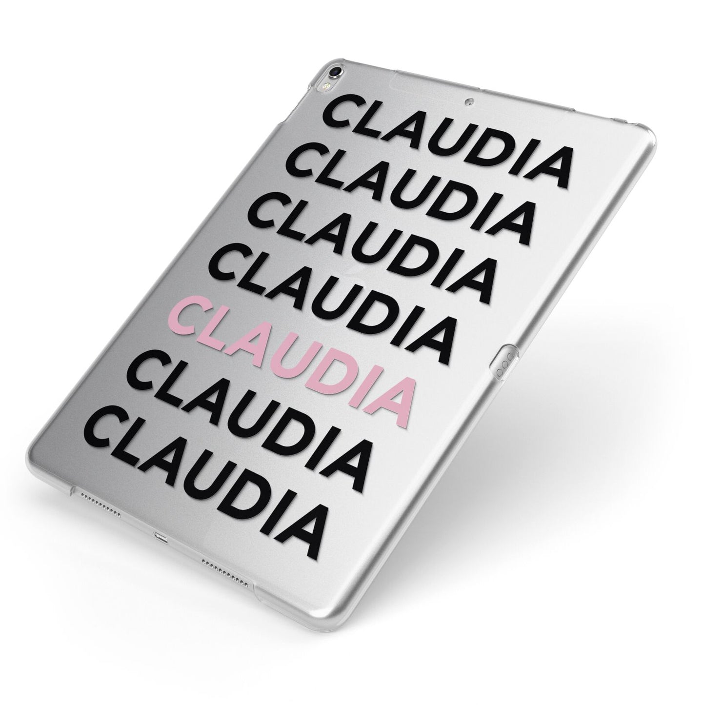 Custom Name Repeat Apple iPad Case on Silver iPad Side View