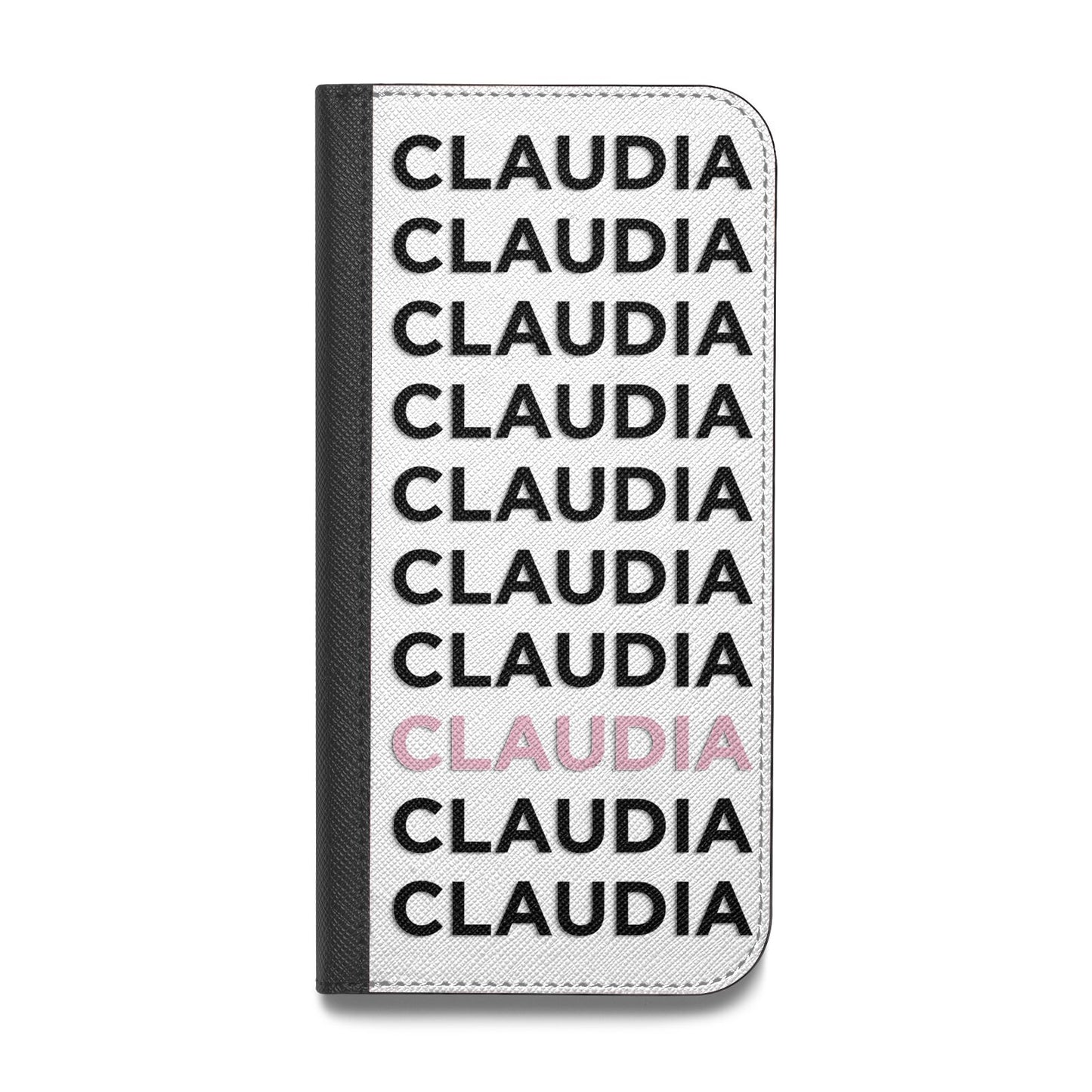 Custom Name Repeat Vegan Leather Flip iPhone Case