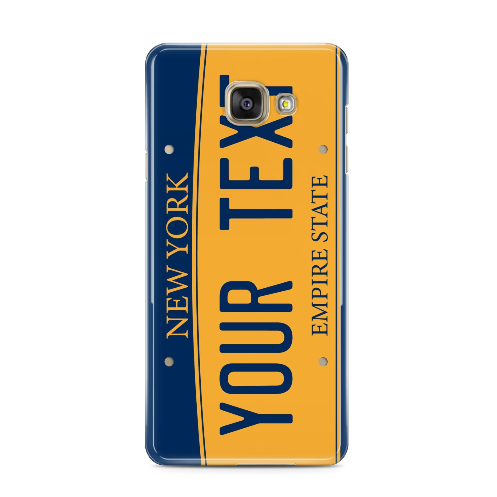 Custom New York License Plate Samsung Galaxy A3 2016 Case on gold phone