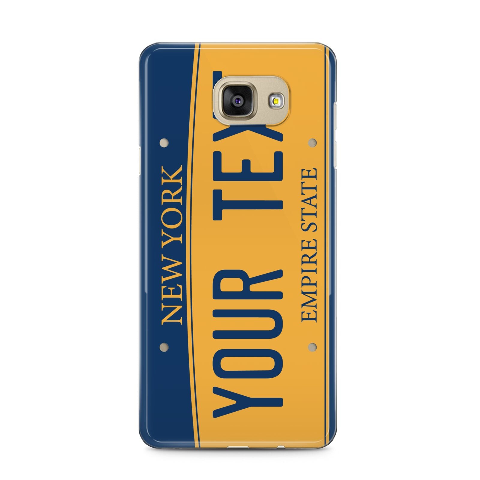 Custom New York License Plate Samsung Galaxy A5 2016 Case on gold phone