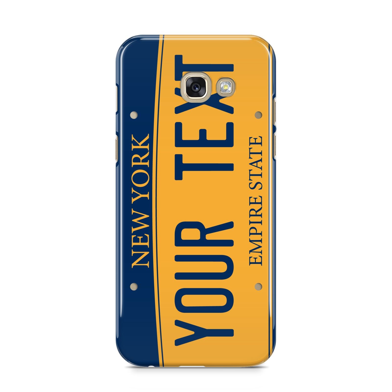 Custom New York License Plate Samsung Galaxy A5 2017 Case on gold phone