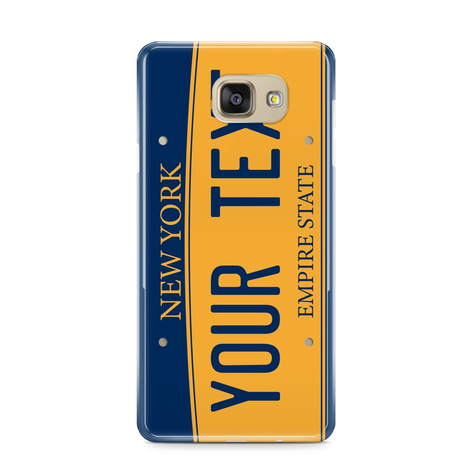 Custom New York License Plate Samsung Galaxy A9 2016 Case on gold phone