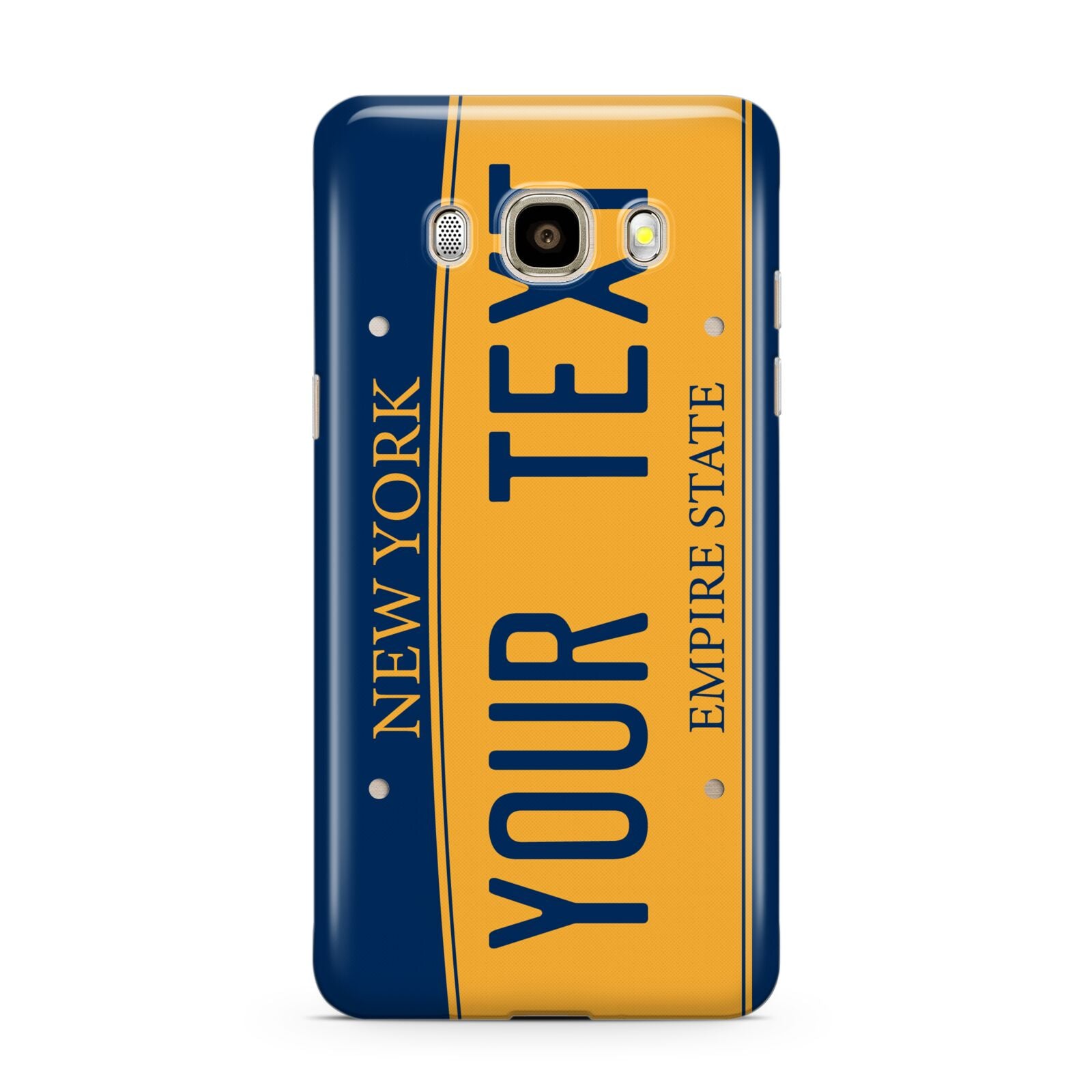 Custom New York License Plate Samsung Galaxy J7 2016 Case on gold phone