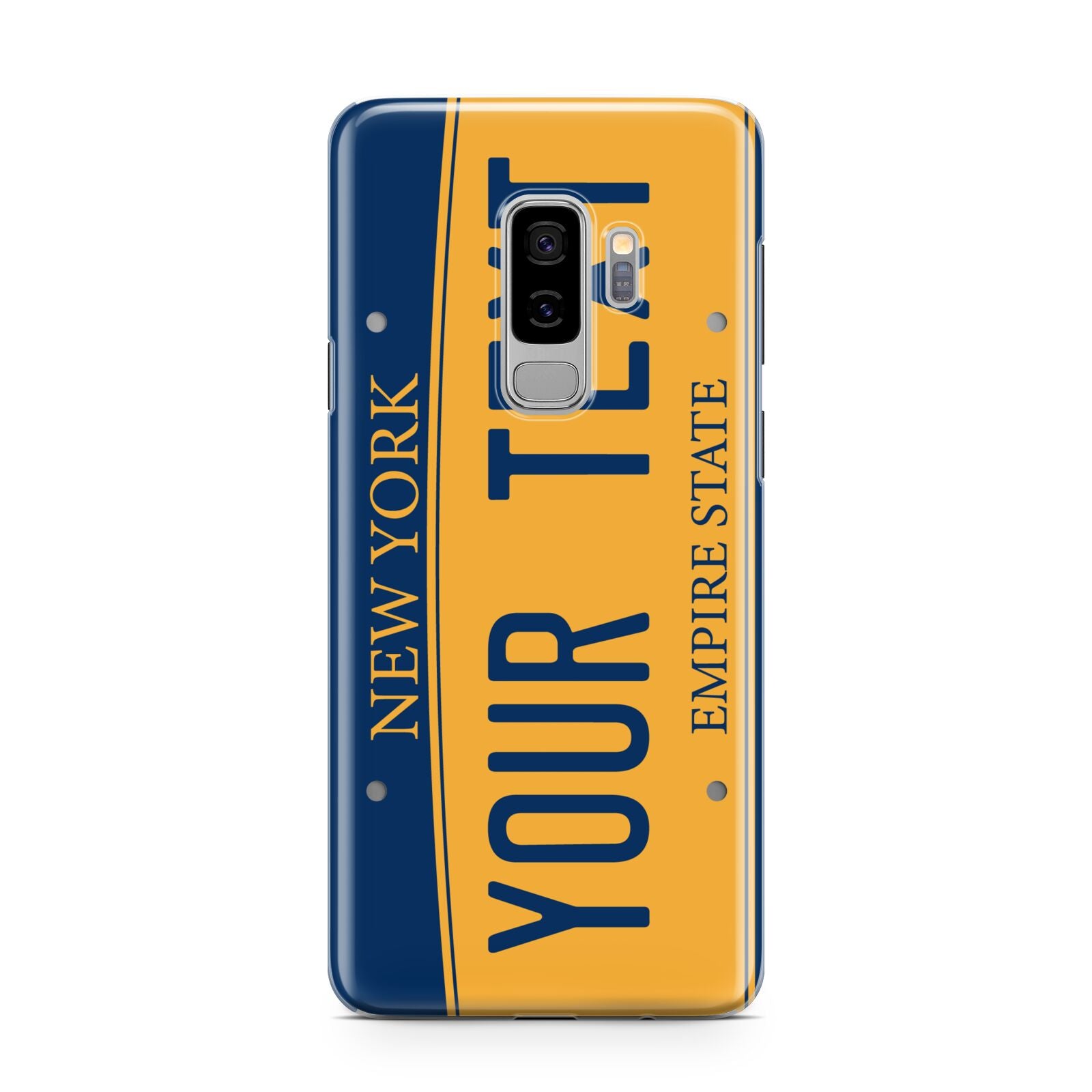 Custom New York License Plate Samsung Galaxy S9 Plus Case on Silver phone