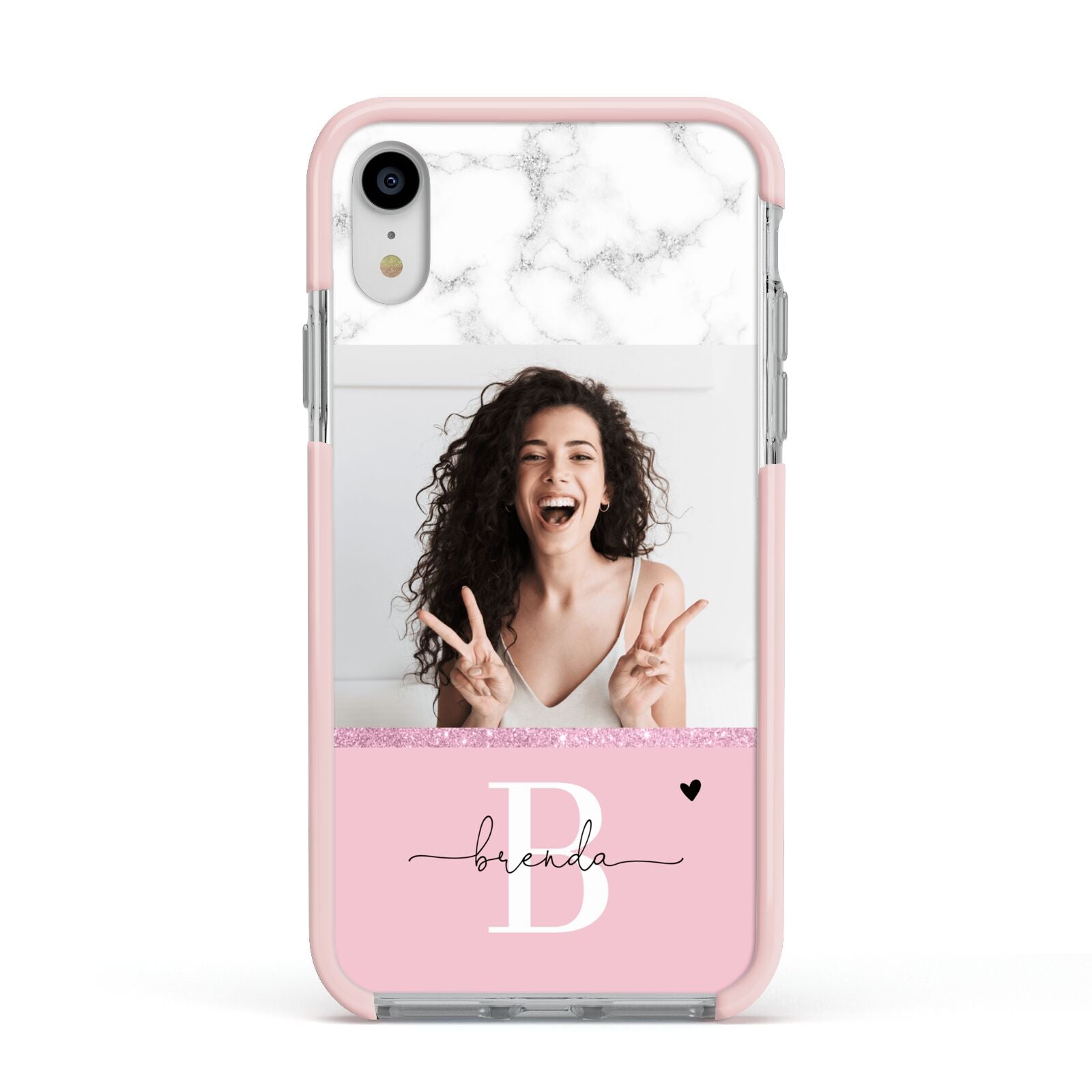 Custom Photo Marble Apple iPhone XR Impact Case Pink Edge on Silver Phone