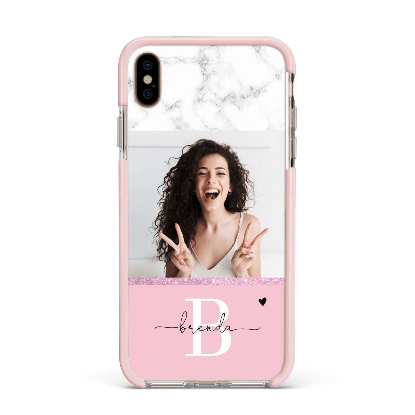 Custom Photo Marble Apple iPhone Xs Max Impact Case Pink Edge on Gold Phone