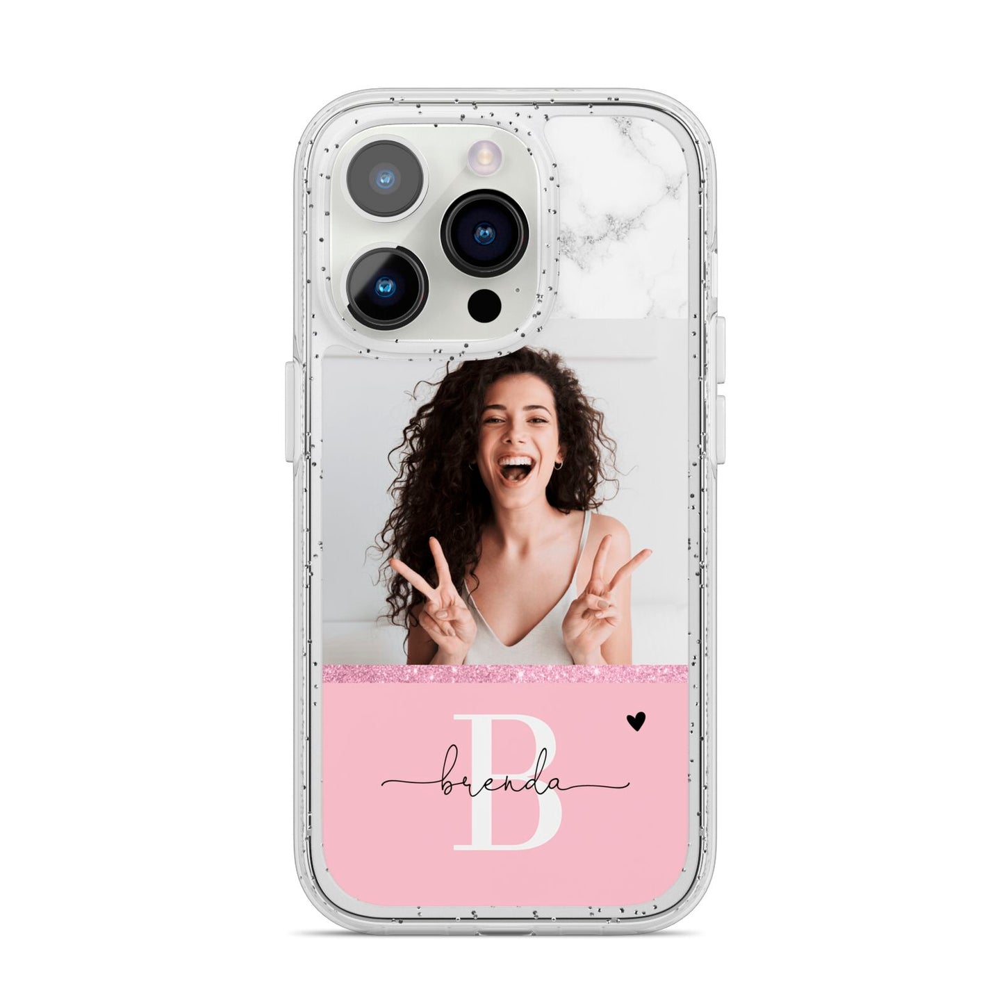 Custom Photo Marble iPhone 14 Pro Glitter Tough Case Silver