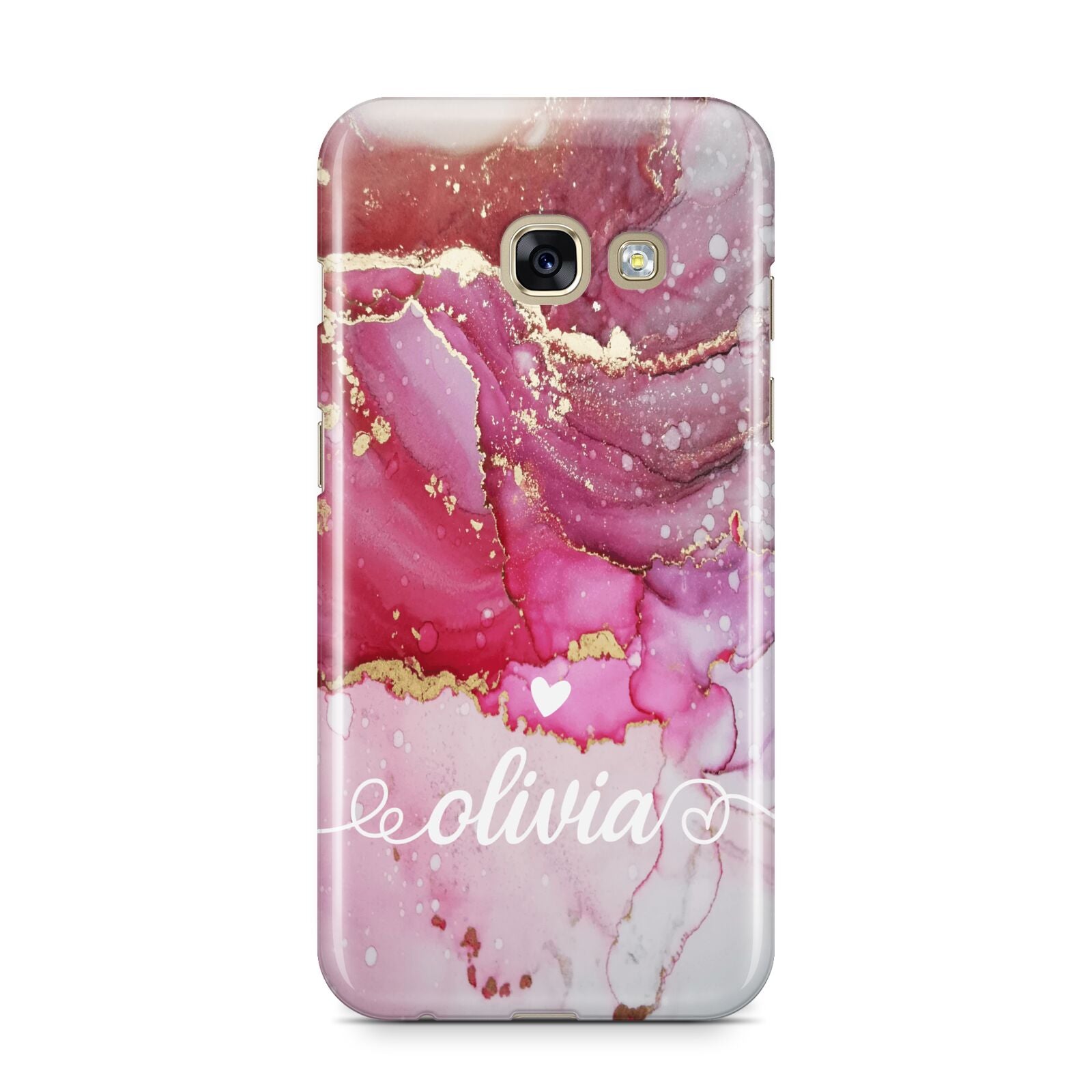 Custom Pink Marble Samsung Galaxy A3 2017 Case on gold phone