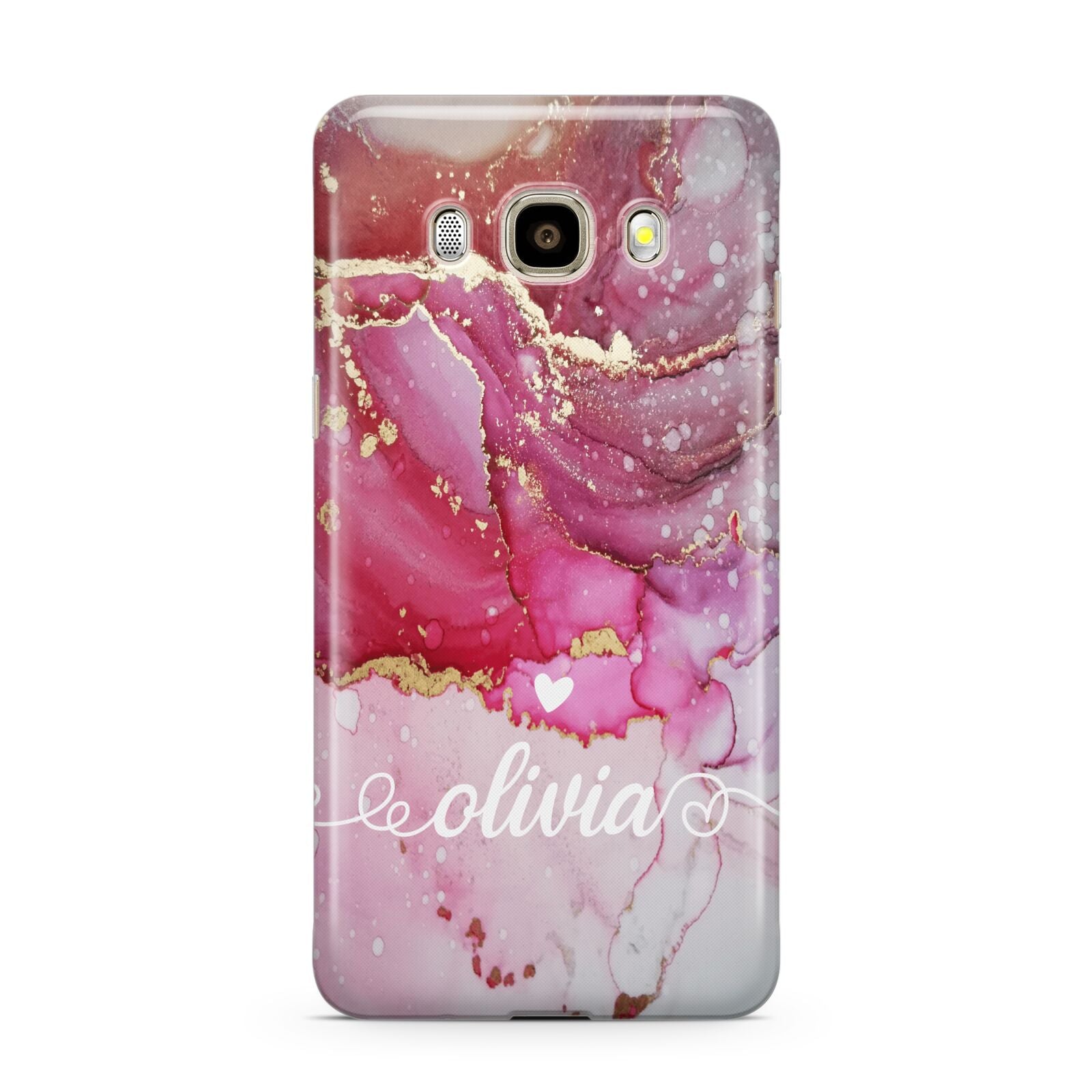 Custom Pink Marble Samsung Galaxy J7 2016 Case on gold phone