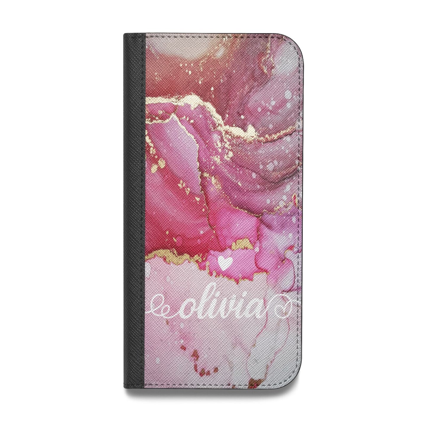 Custom Pink Marble Vegan Leather Flip iPhone Case