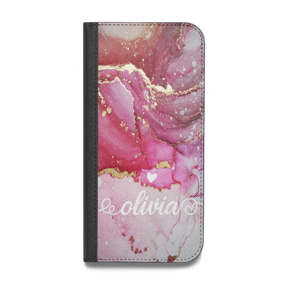 Custom Pink Marble Vegan Leather Flip iPhone Case