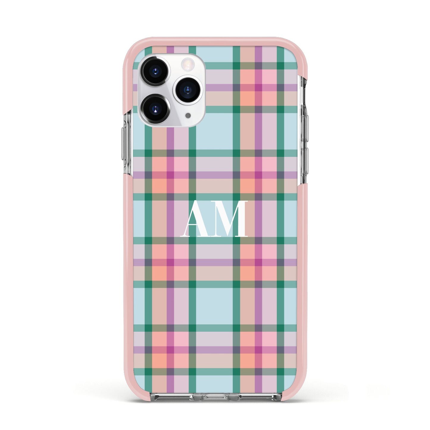 Custom Plaid Apple iPhone 11 Pro in Silver with Pink Impact Case