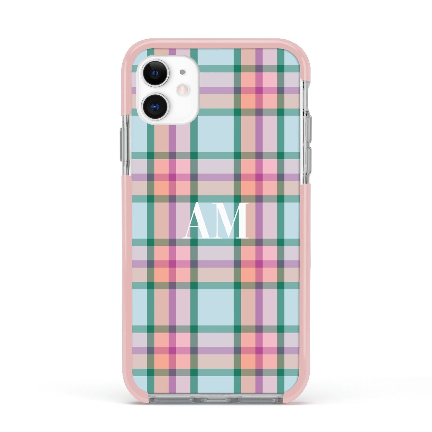 Custom Plaid Apple iPhone 11 in White with Pink Impact Case