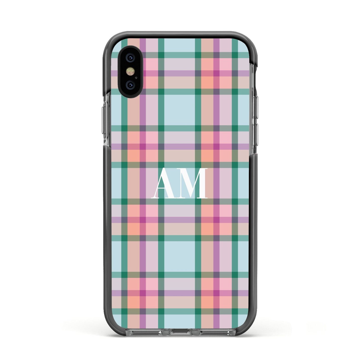 Custom Plaid Apple iPhone Xs Impact Case Black Edge on Black Phone