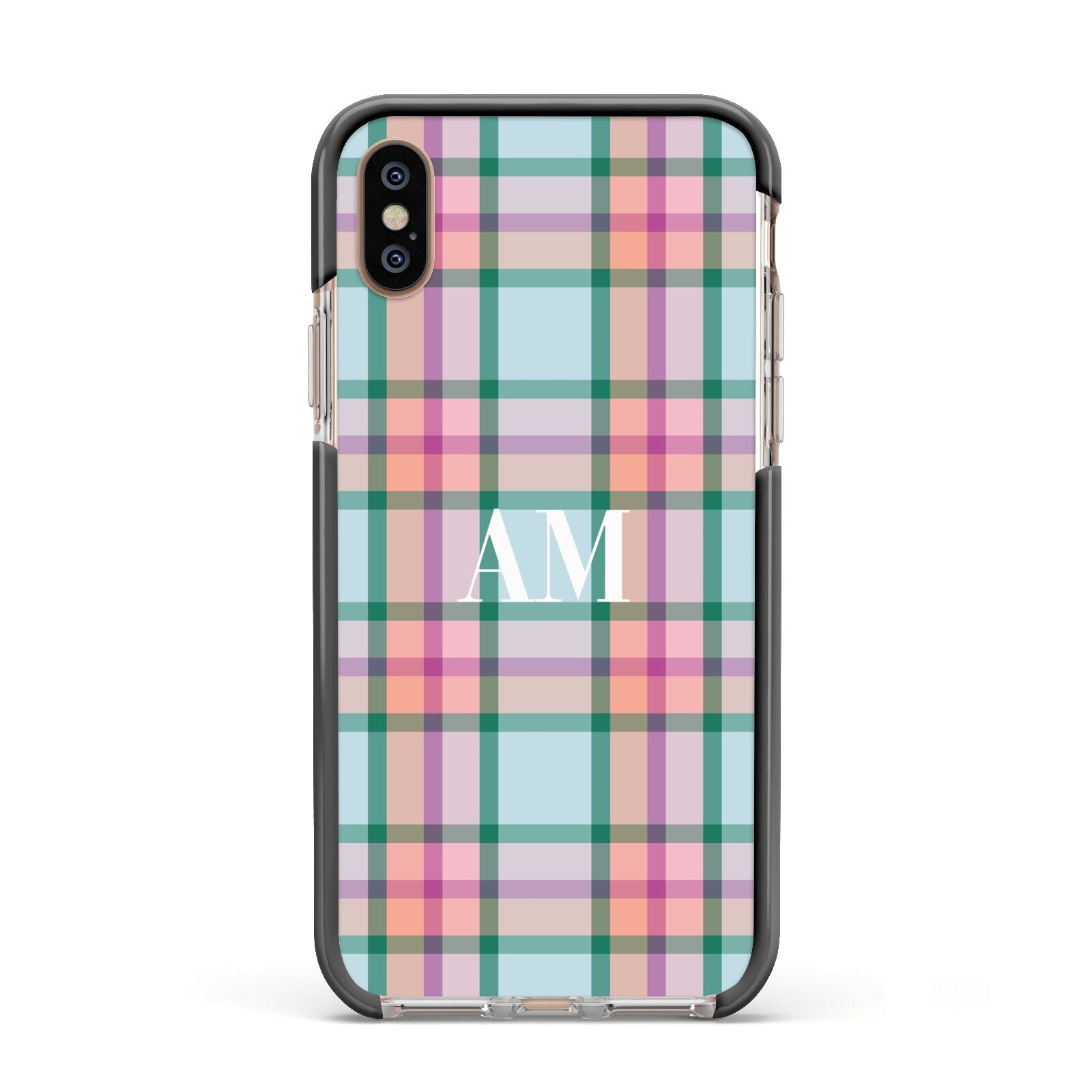 Custom Plaid Apple iPhone Xs Impact Case Black Edge on Gold Phone