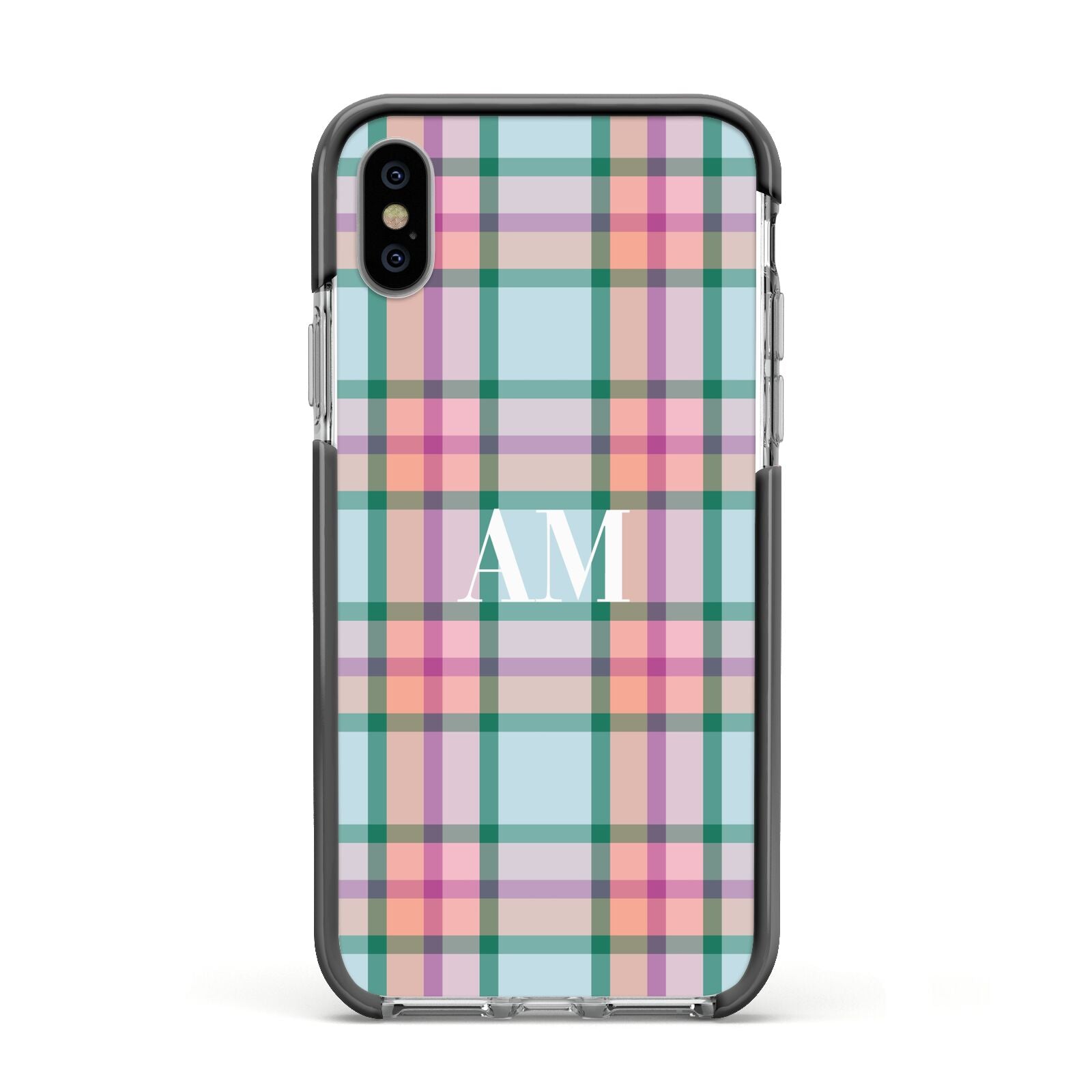 Custom Plaid Apple iPhone Xs Impact Case Black Edge on Silver Phone