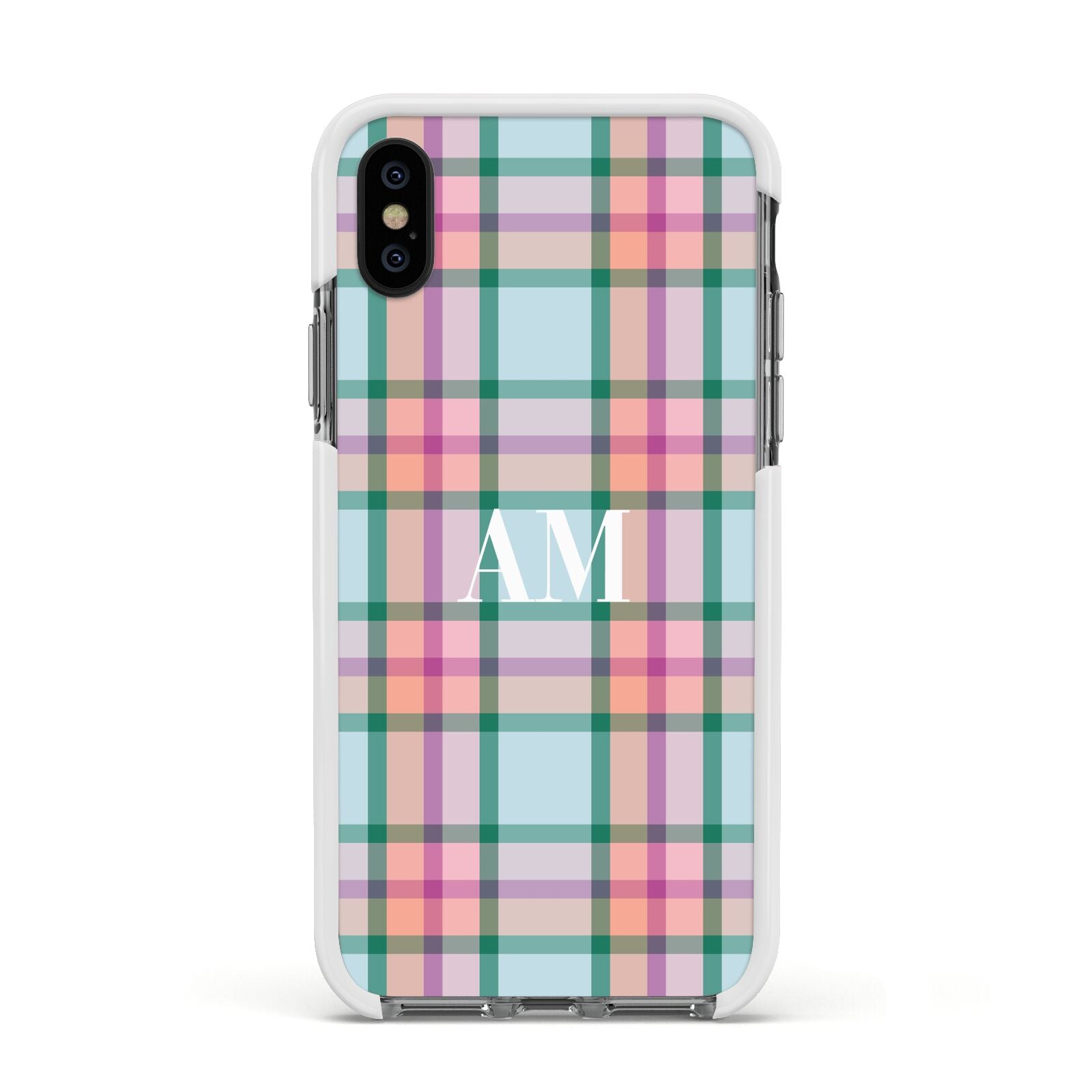 Custom Plaid Apple iPhone Xs Impact Case White Edge on Black Phone