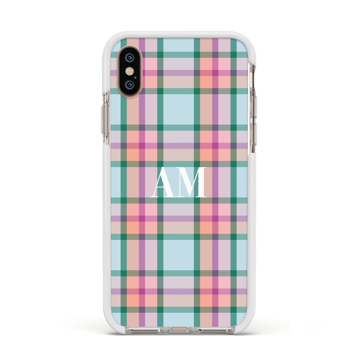 Custom Plaid Apple iPhone Xs Impact Case White Edge on Gold Phone