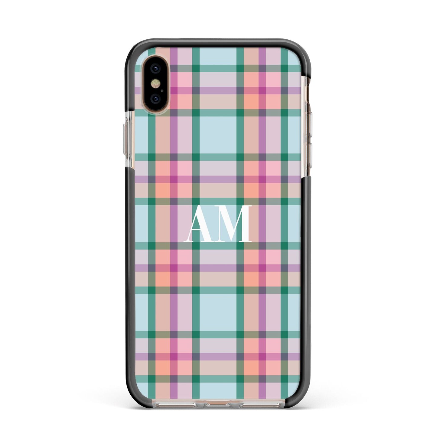 Custom Plaid Apple iPhone Xs Max Impact Case Black Edge on Gold Phone