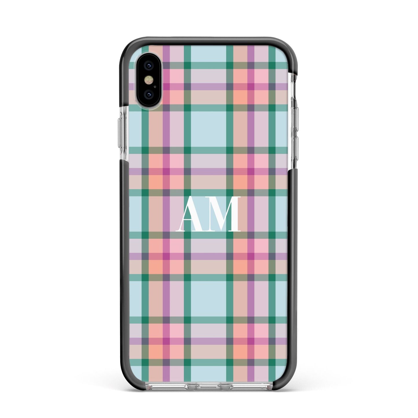 Custom Plaid Apple iPhone Xs Max Impact Case Black Edge on Silver Phone