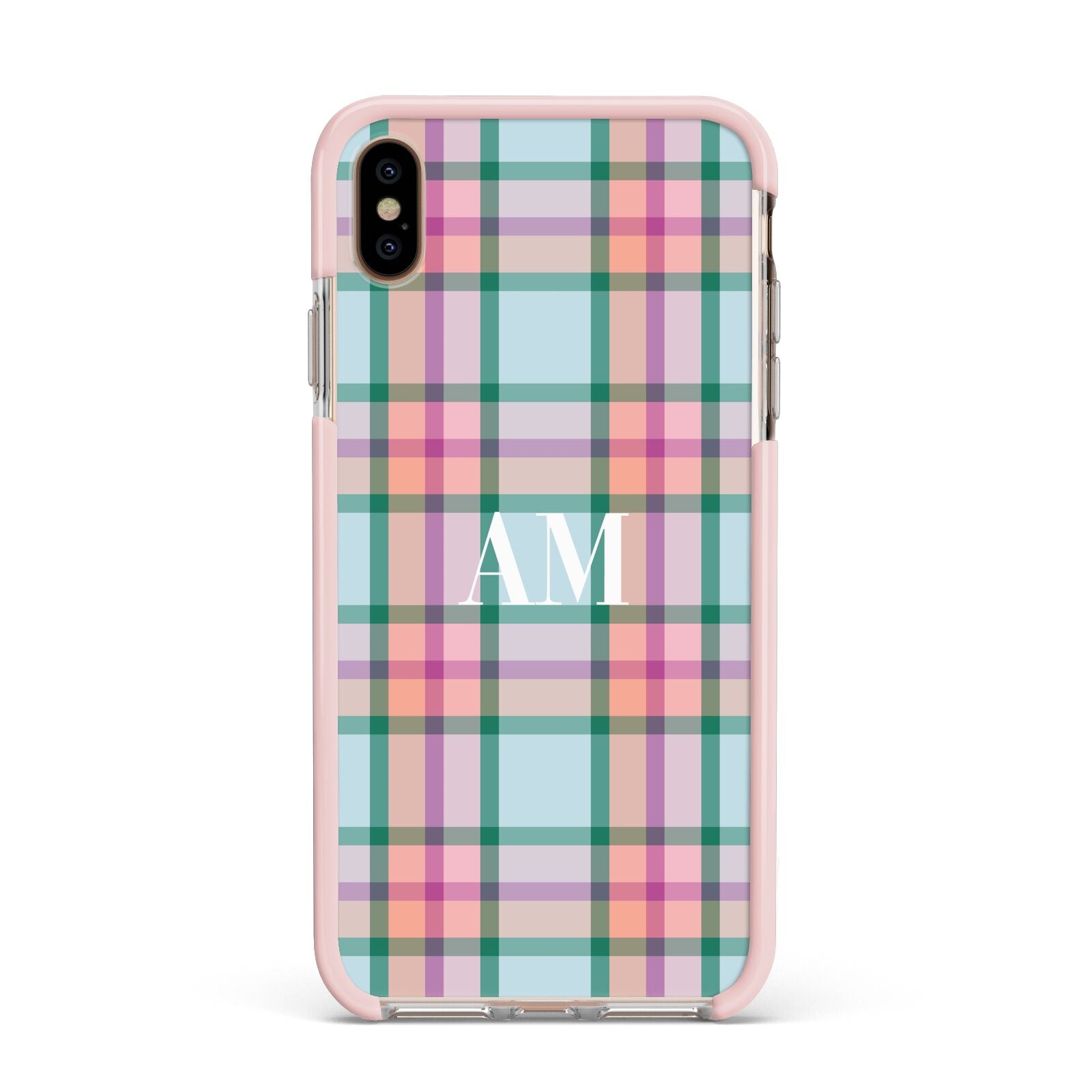 Custom Plaid Apple iPhone Xs Max Impact Case Pink Edge on Gold Phone