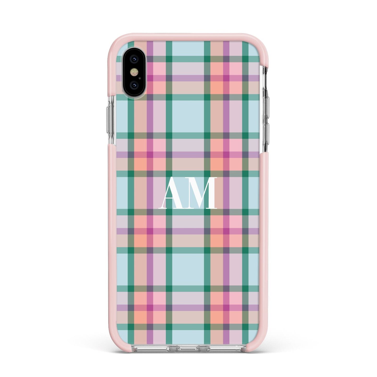 Custom Plaid Apple iPhone Xs Max Impact Case Pink Edge on Silver Phone