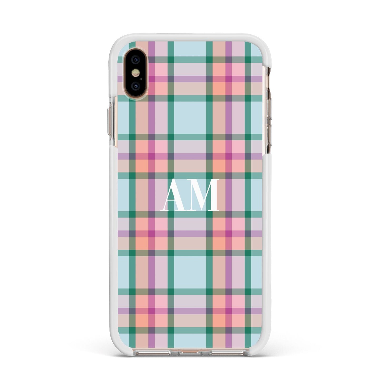 Custom Plaid Apple iPhone Xs Max Impact Case White Edge on Gold Phone