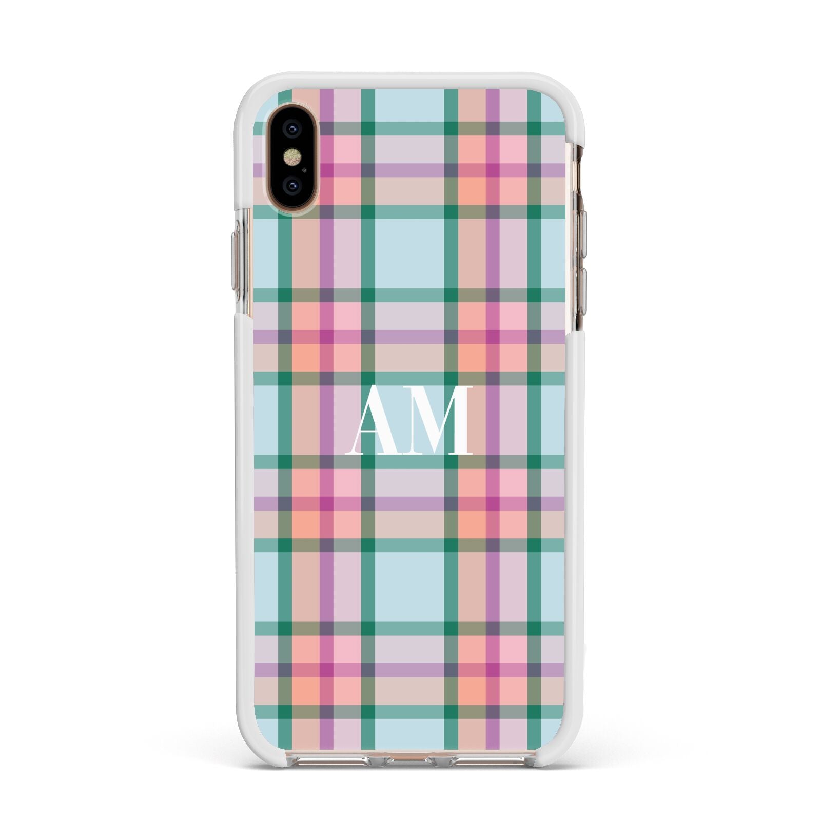 Custom Plaid Apple iPhone Xs Max Impact Case White Edge on Gold Phone