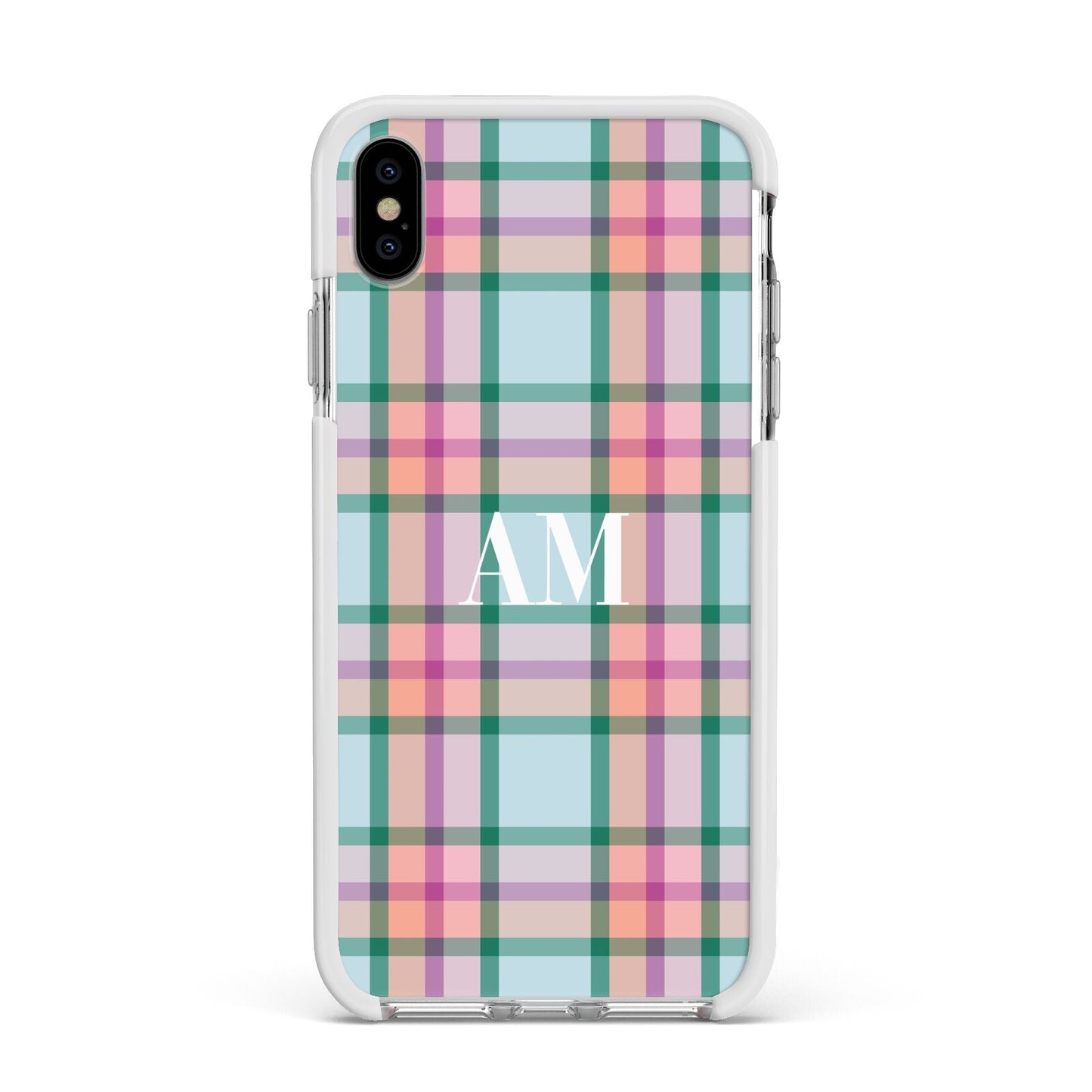 Custom Plaid Apple iPhone Xs Max Impact Case White Edge on Silver Phone