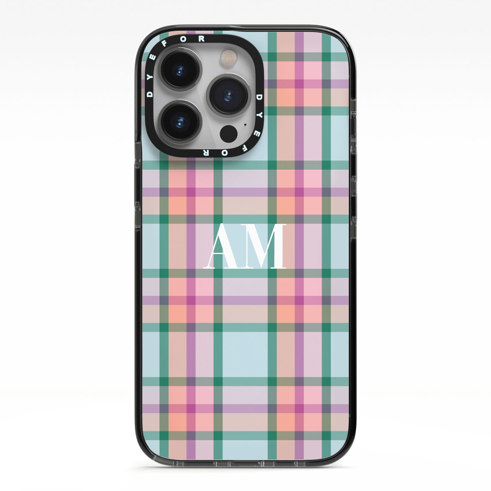 Custom Plaid iPhone 13 Pro Black Impact Case on Silver phone