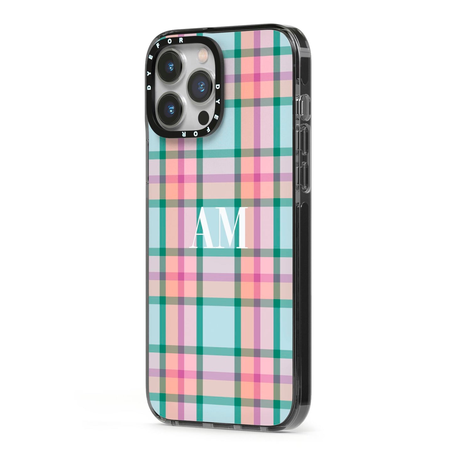 Custom Plaid iPhone 13 Pro Max Black Impact Case Side Angle on Silver phone