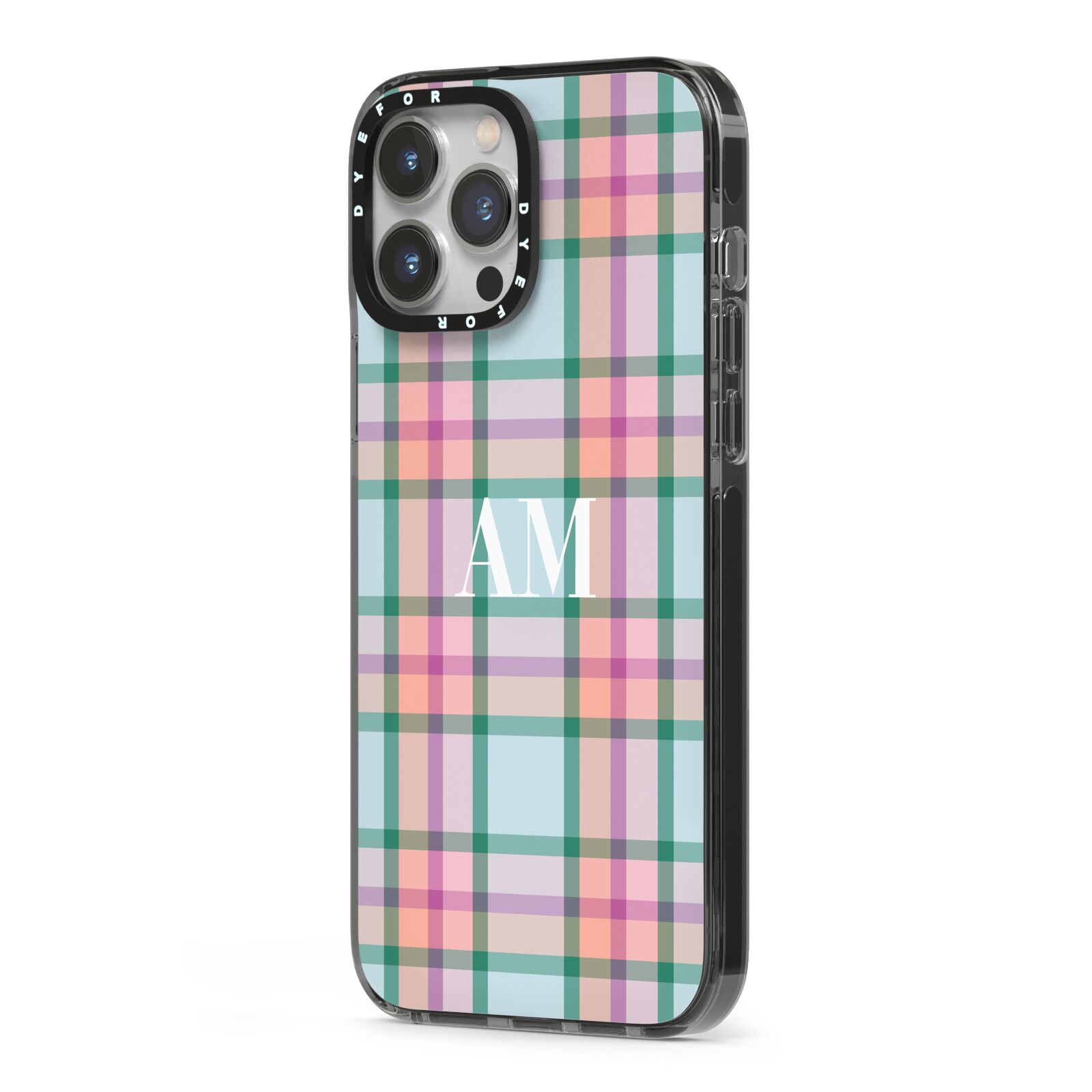 Custom Plaid iPhone 13 Pro Max Black Impact Case Side Angle on Silver phone