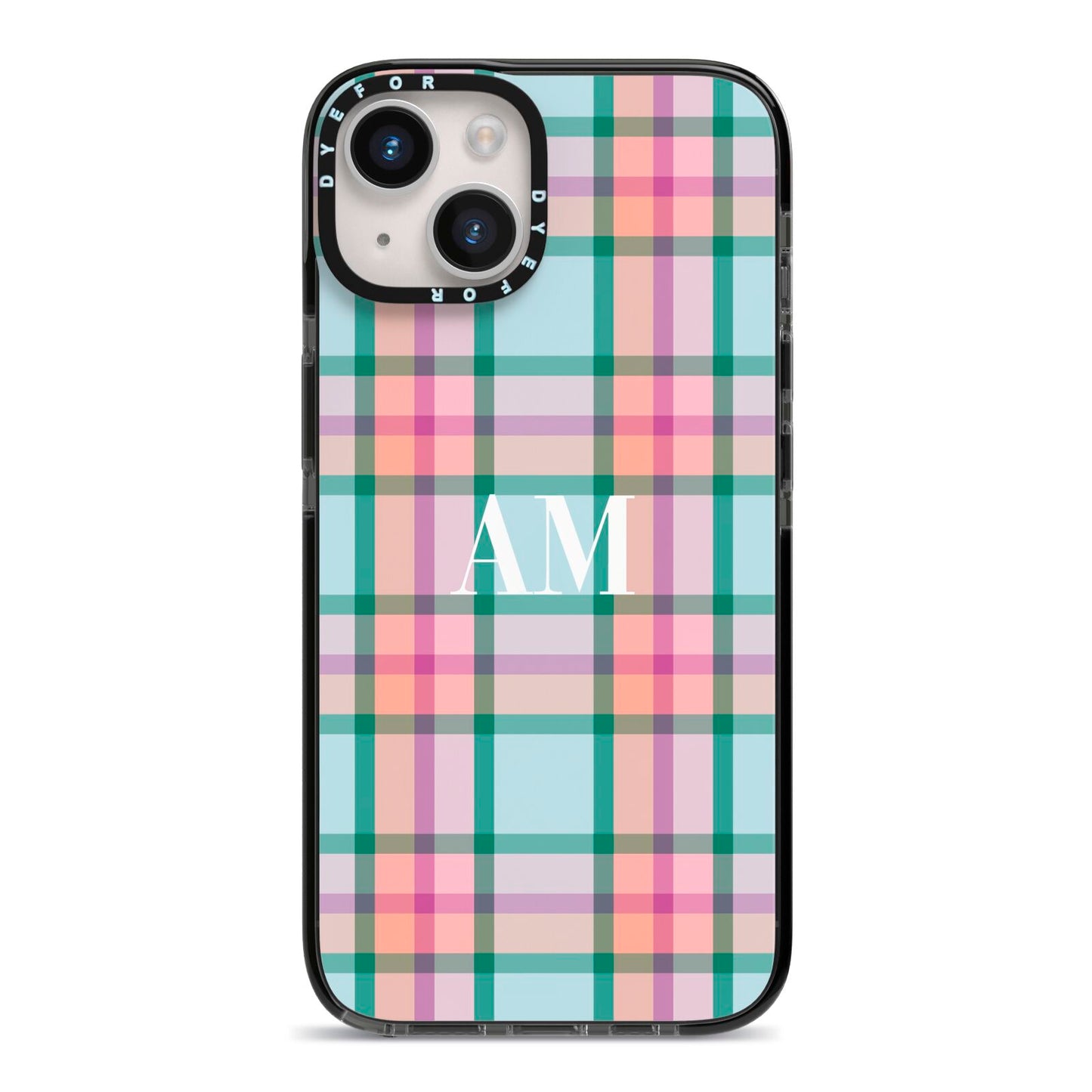 Custom Plaid iPhone 14 Black Impact Case on Silver phone