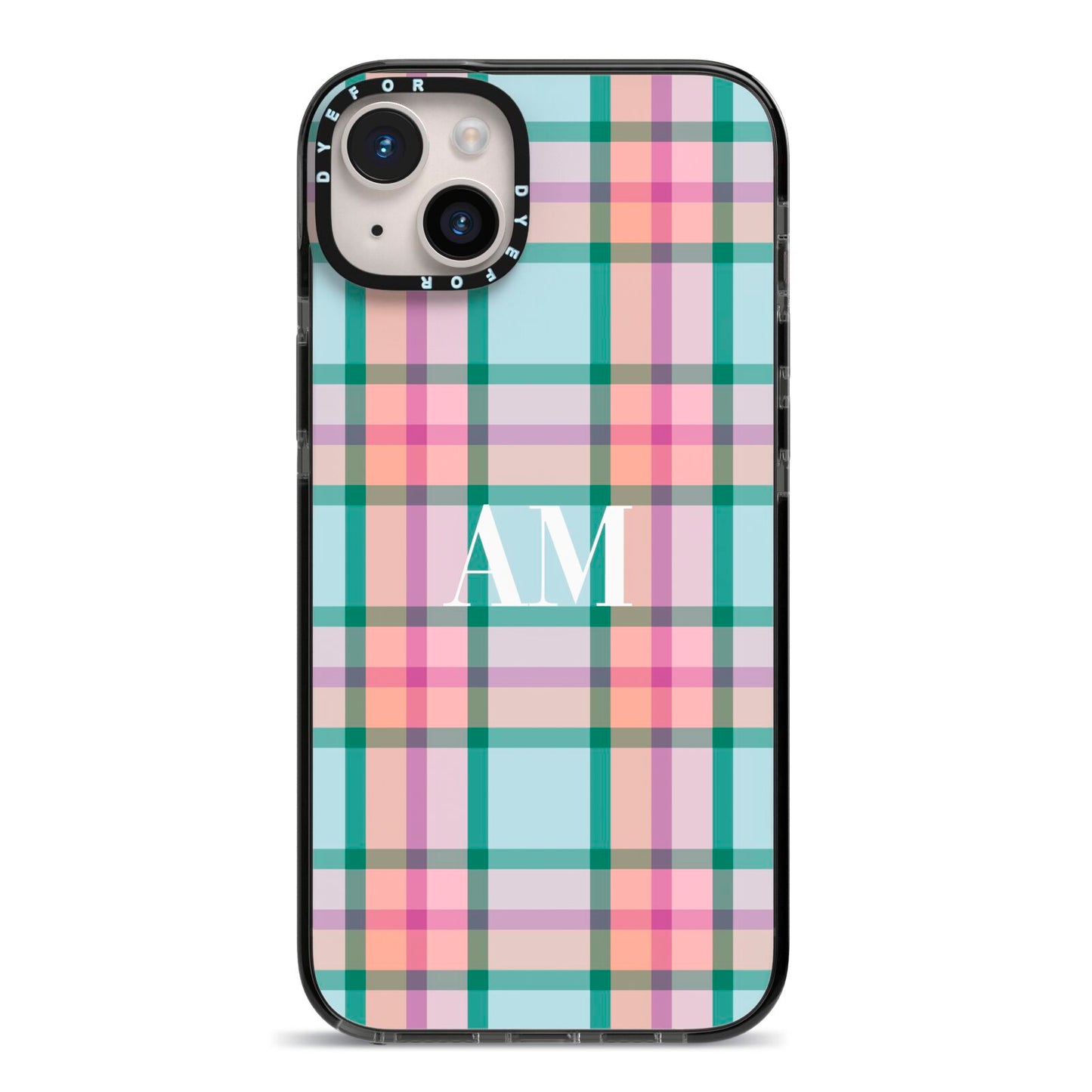 Custom Plaid iPhone 14 Plus Black Impact Case on Silver phone