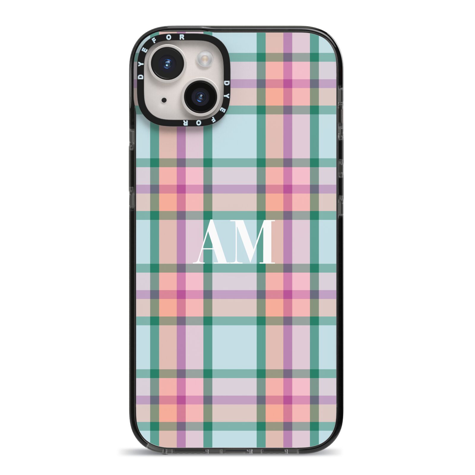 Custom Plaid iPhone 14 Plus Black Impact Case on Silver phone