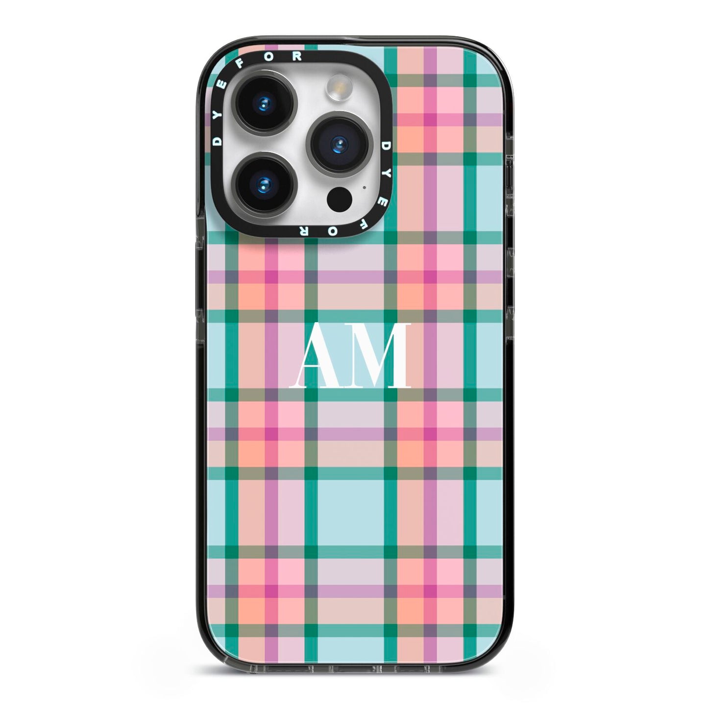 Custom Plaid iPhone 14 Pro Black Impact Case on Silver phone