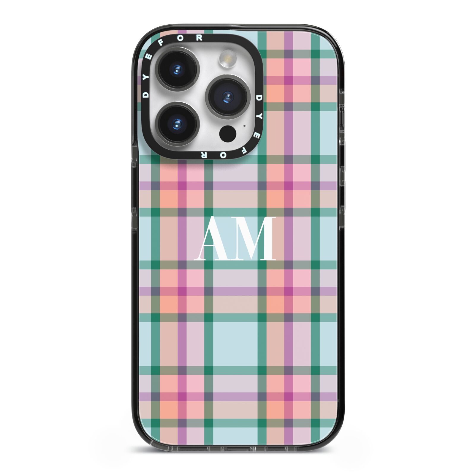 Custom Plaid iPhone 14 Pro Black Impact Case on Silver phone