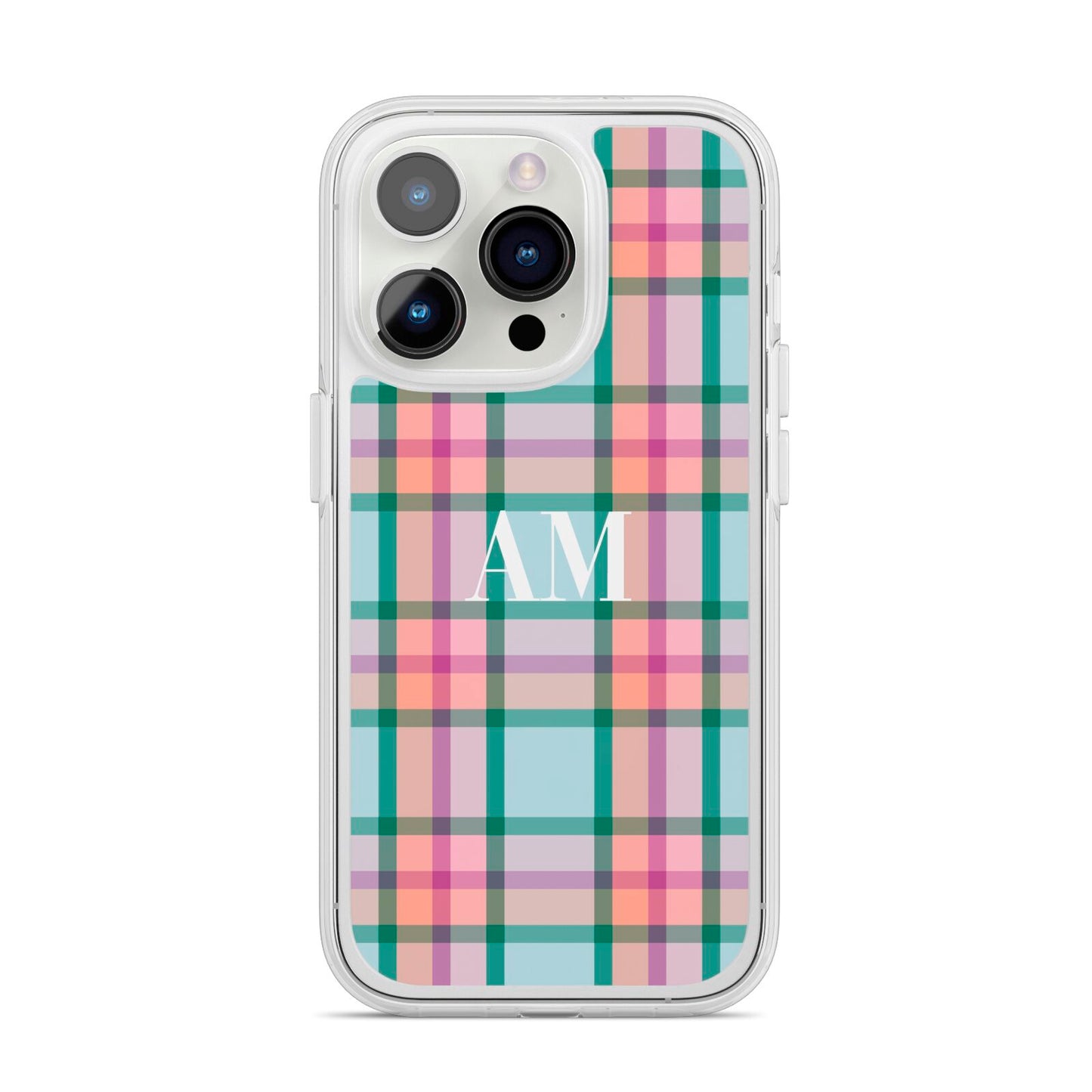 Custom Plaid iPhone 14 Pro Clear Tough Case Silver