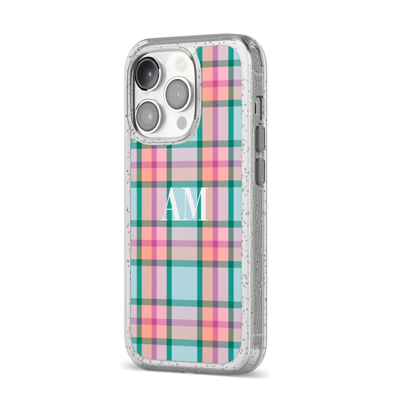 Custom Plaid iPhone 14 Pro Glitter Tough Case Silver Angled Image