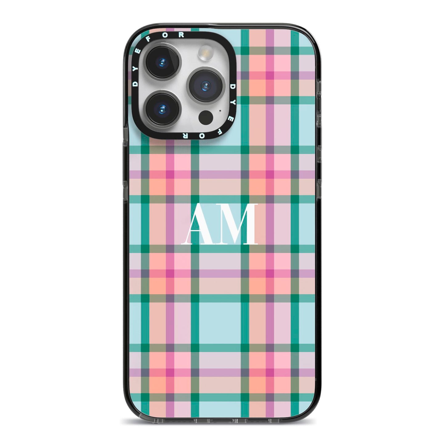 Custom Plaid iPhone 14 Pro Max Black Impact Case on Silver phone