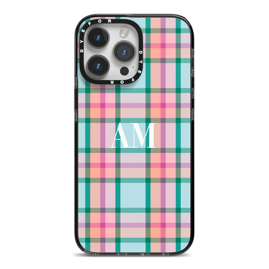 Custom Plaid iPhone 14 Pro Max Black Impact Case on Silver phone