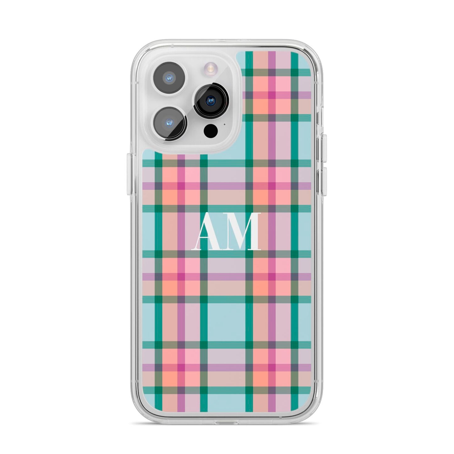 Custom Plaid iPhone 14 Pro Max Clear Tough Case Silver